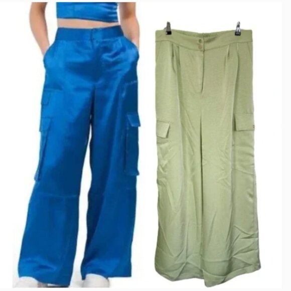 House of Harlow Pistachio Green Silky Wide-Leg Pants, NWT, M - Picture 3 of 16